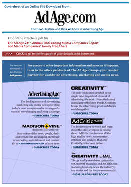 100 Leading Media Companies Report and Media Companies’ Family Tree Chart AD AGE MAIN 08-18-03 B 1 AADB 8/14/03 2:32 PM Page 1