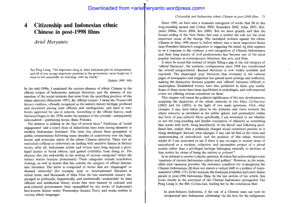 4 Citizenship and Indonesian Ethnic Chinese in Post-1998 Films