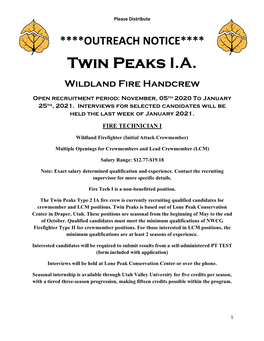 Twin Peaks I.A. Wildland Fire Handcrew