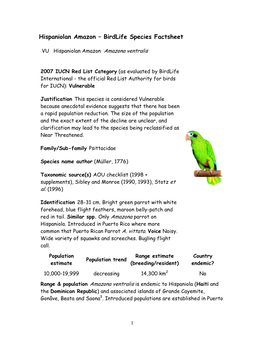 Hispaniolan Amazon – Birdlife Species Factsheet