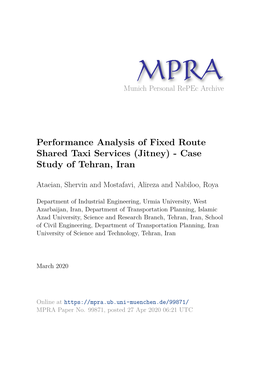 Performance Analysis of Fixed Route Shared Taxi Services (Jitney) - Case Study of Tehran, Iran