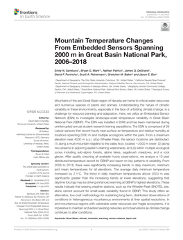 Mountain Temperature Changes from Embedded Sensors Spanning 2000 M in Great Basin National Park, 2006–2018