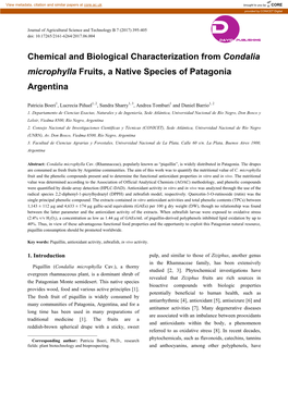 Chemical and Biological Characterization from Condalia Microphylla Fruits, a Native Species of Patagonia Argentina