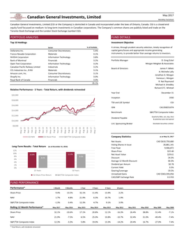 Canadian General Investments, Limited May 2017 Monthly Factsheet