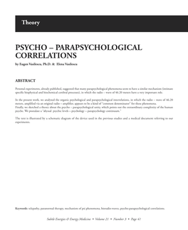 PARAPSYCHOLOGICAL CORRELATIONS by Eugen Vasilescu, Ph.D