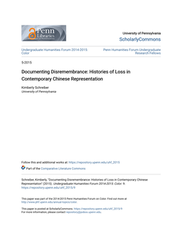 Documenting Disremembrance: Histories of Loss in Contemporary Chinese Representation