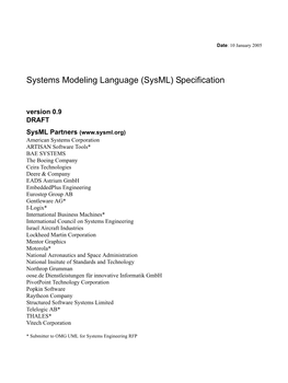 Systems Modeling Language (Sysml) Specification