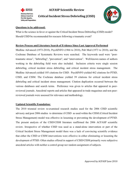 ACFASP Scientific Review Critical Incident Stress Debriefing (CISD)