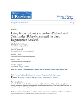 Bolitoglossa Ramosi) for Limb Regeneration Research Claudia M