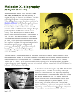 Malcolm X, Biography (19 May 1925–21 Feb