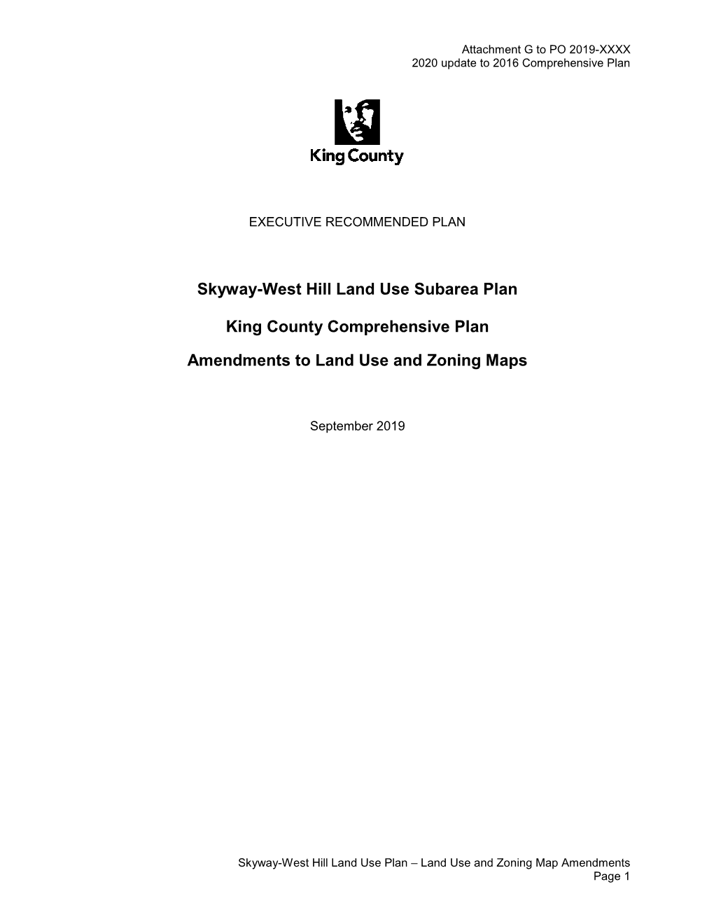 Skyway-West Hill Land Use Subarea Plan King County Comprehensive