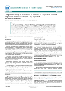 Comparative Study of Prevalence of Anaemia in Vegetarian and Non