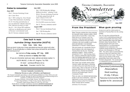 June 2005 Taroona Community Association Newsletter June 2005 1 1 Dates to Remember July 2005