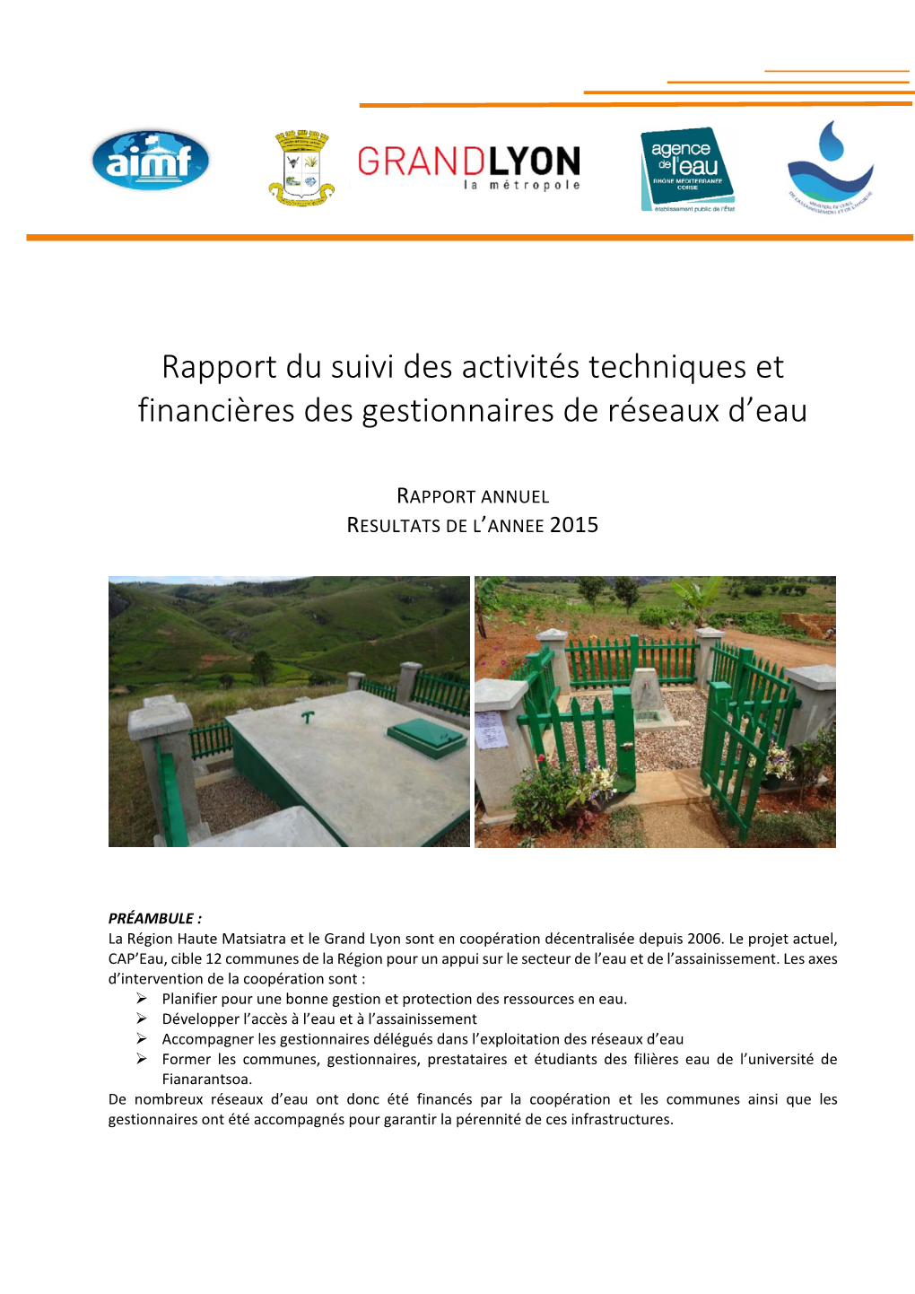 Rapport Du Suivi Des Activités Techniques Et Financières Des Gestionnaires De Réseaux D’Eau