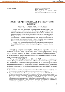 Josip Juraj Strossmayer U Hrvatskoj Politici*