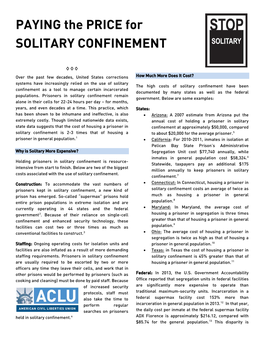 PAYING the PRICE for SOLITARY CONFINEMENT