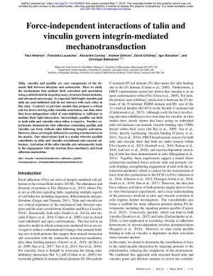 Force-Independent Interactions of Talin and Vinculin Govern Integrin-Mediated Mechanotransduction