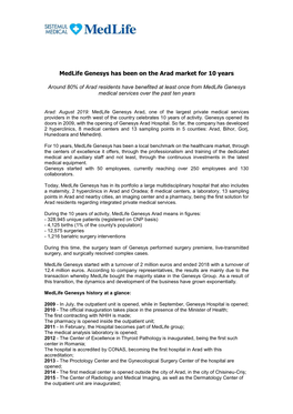 Medlife Genesys Has Been on the Arad Market for 10 Years