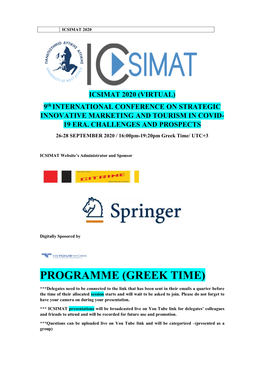 Programme (Greek Time)