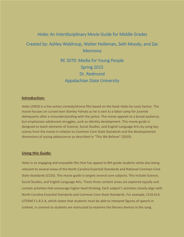 Holes: an Interdisciplinary Movie Guide for Middle Grades Created