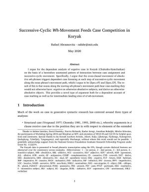 Successive-Cyclic Wh-Movement Feeds Case Competition in Koryak