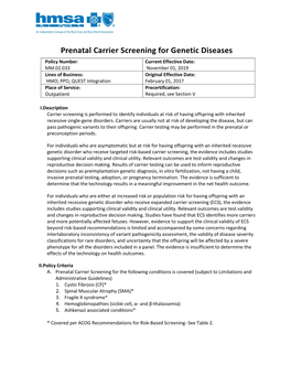 Prenatal Carrier Screening for Genetic Diseases