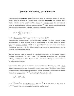 Quantum Mechanics Quantum State