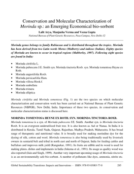 Conservation and Molecular Characterization of Morinda Sp.: An