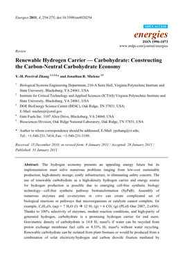 Renewable Hydrogen Carrier — Carbohydrate: Constructing the Carbon-Neutral Carbohydrate Economy