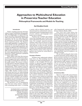 Approaches to Multicultural Education in Preservice Teacher Education Philosophical Frameworks and Models for Teaching