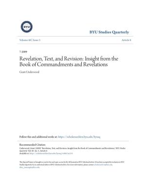 Revelation, Text, and Revision: Insight from the Book of Commandments and Revelations Grant Underwood