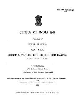 Special Tables for Scheduled Castes, Part V-A (I), Vol-XV, Uttar Pradesh