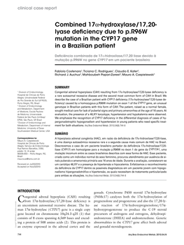 Lyase Deficiency Due to P.R96W Mutation in the CYP17 Gene in a Brazilian Patient