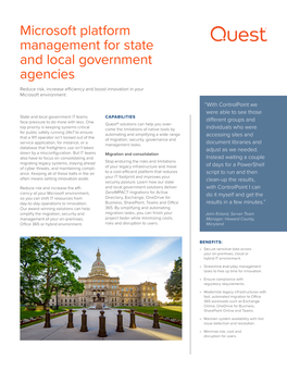 Microsoft Platform Management for State and Local Government Agencies Reduce Risk, Increase Efficiency and Boost Innovation in Your Microsoft Environment
