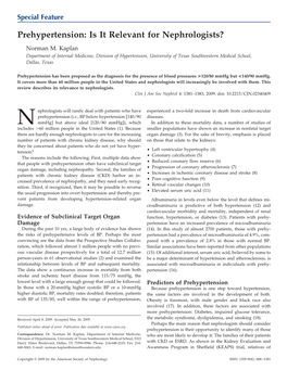 Prehypertension: Is It Relevant for Nephrologists?