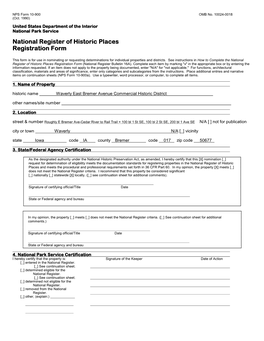 National Register of Historic Places National Register of Historic Places Registration Form Registration Form