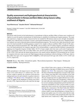 Quality Assessment and Hydrogeochemical Characteristics of Groundwater in Kerzaz and Beni Abbes Along Saoura Valley, Southwest of Algeria