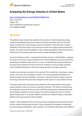 Analyzing the Energy Industry in United States