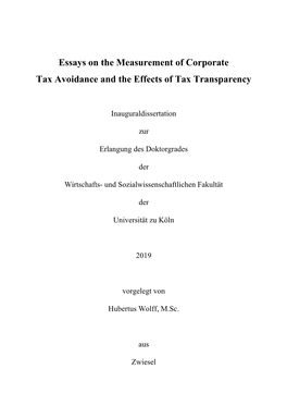 Essays on the Measurement of Corporate Tax Avoidance and the Effects of Tax Transparency