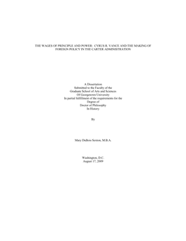 Cyrus R. Vance and the Making of Foreign Policy in the Carter Administration