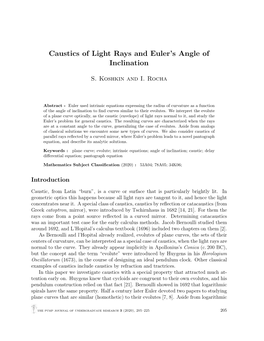 Caustics of Light Rays and Euler's Angle of Inclination