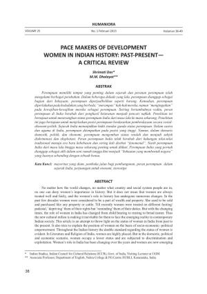 Pace Makers of Development Women in Indian History: Past-Present— a Critical Review