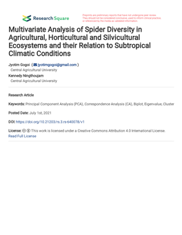 Multivariate Analysis of Spider Diversity in Agricultural, Horticultural and Silvicultural Ecosystems and Their Relation to Subtropical Climatic Conditions
