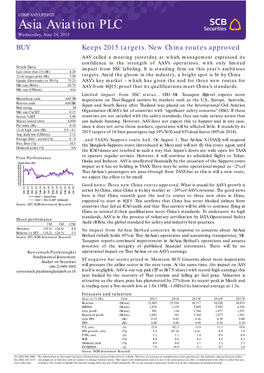 Asia Aviation PLC Wednesday, June 24, 2015