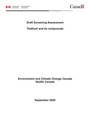 Draft Screening Assessment Thallium and Its Compounds Environment