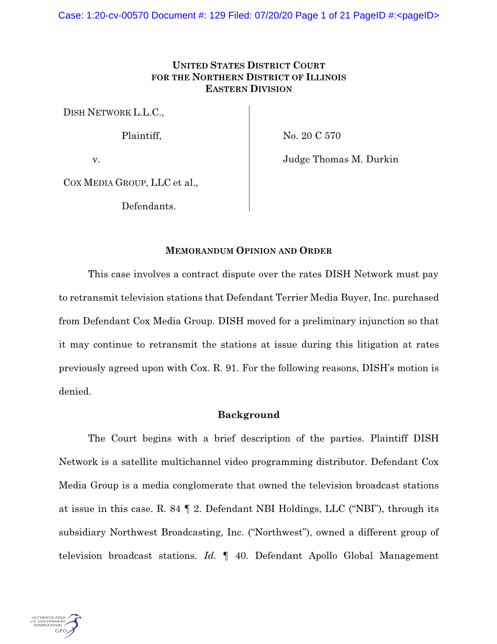 DISH NETWORK L.L.C., Plaintiff, V. COX MEDIA GROUP, LLC Et Al