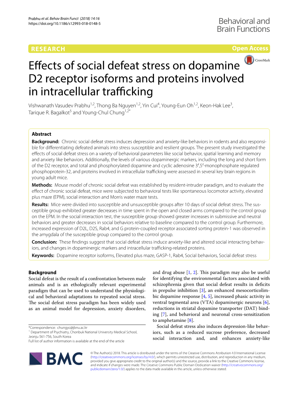 Effects of Social Defeat Stress on Dopamine D2 Receptor Isoforms And