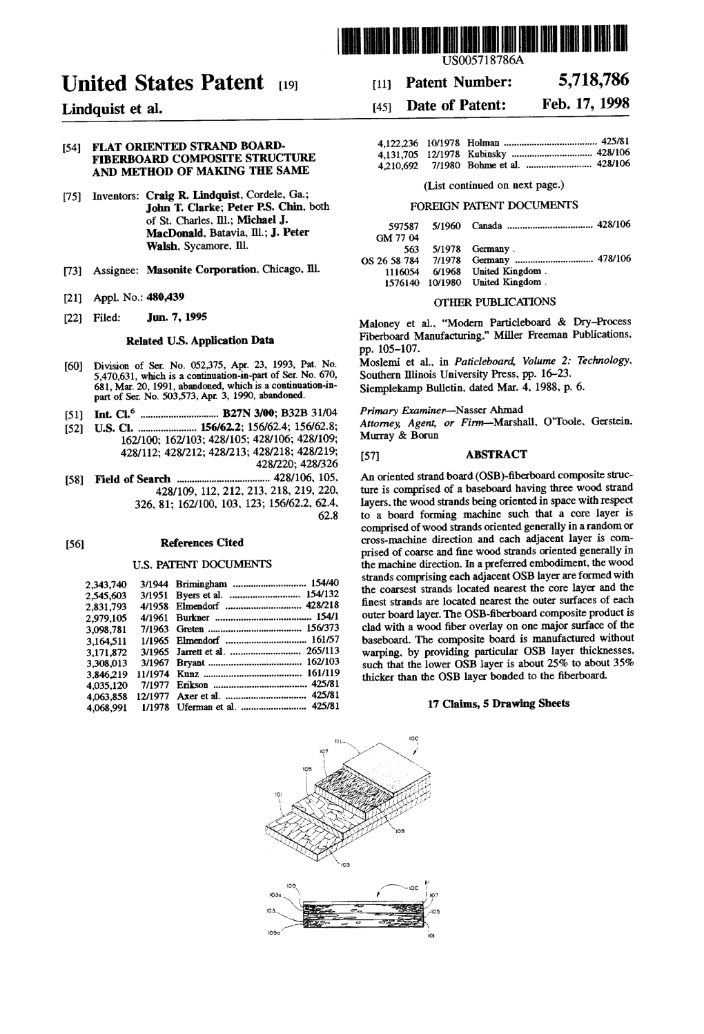 United States Patent (19) 11 Patent Number: 5,718,786 Lindquist Et Al