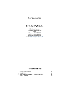 Curriculum Vitae Dr. Gerhard Apfelthaler