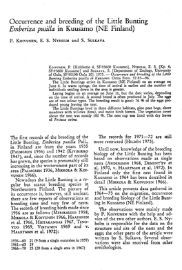 Occurrence and Breeding of the Little Bunting Emberiza Pusilla in Kuusamo (NE Finland)